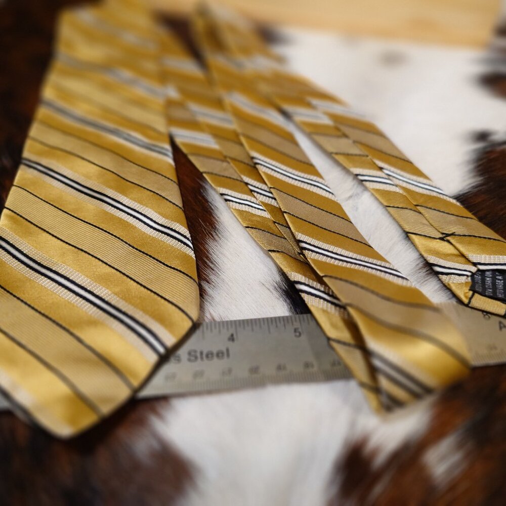 Perry Ellis, Portfolio Gold, Black and White Striped Silk Tie